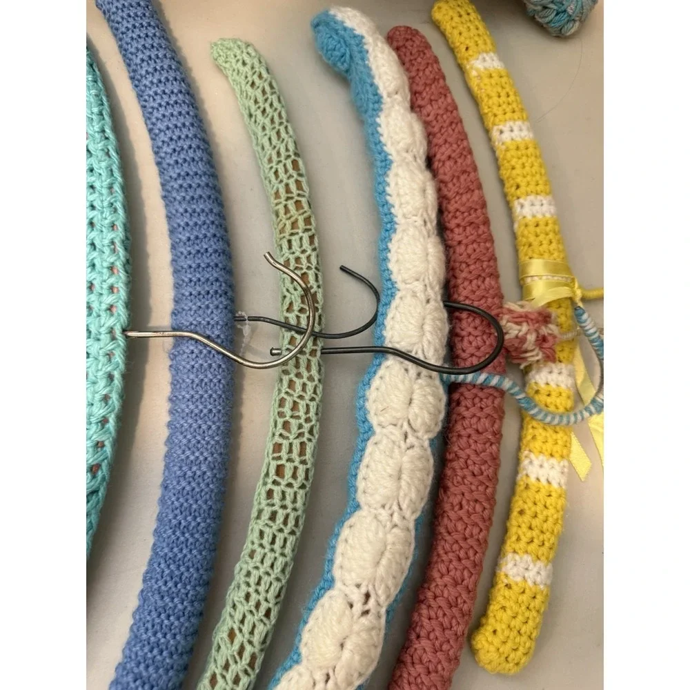 Vintage Lot of 7 Vintage Retro Crochet Yarn Metal Coat Hangers